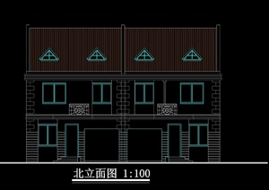 新中式双拼别墅建筑设计cad方案图