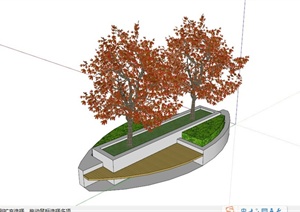 现代对称树池坐凳组合SU(草图大师)模型