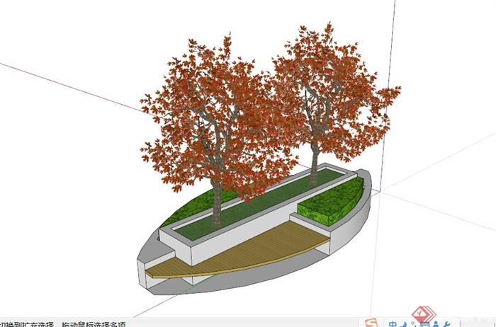 现代对称树池坐凳组合SU模型(1)