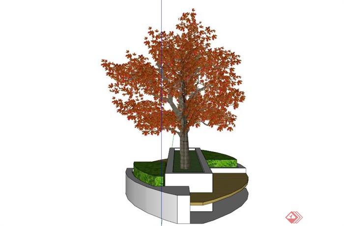 现代对称树池坐凳组合SU模型(3)