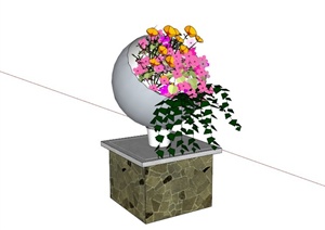 现代石材花钵植物设计SU(草图大师)模型