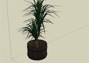 现代木桶花钵植物设计SU(草图大师)模型