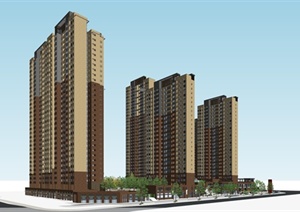 现代风格高层住区及商业住宅楼及景观设计SU(草图大师)模型