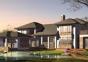 西湖高尔夫别墅建筑设计CAD方案+效果图