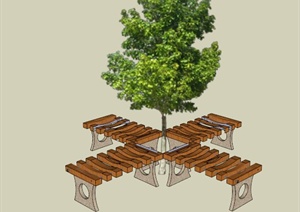 现代木制树池坐凳设计SU(草图大师)模型