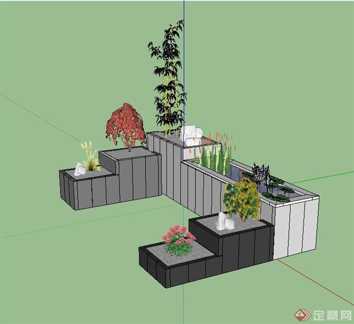 现代风格庭院花池设计su模型(1)