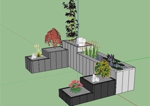 现代风格庭院花池设计SU(草图大师)模型