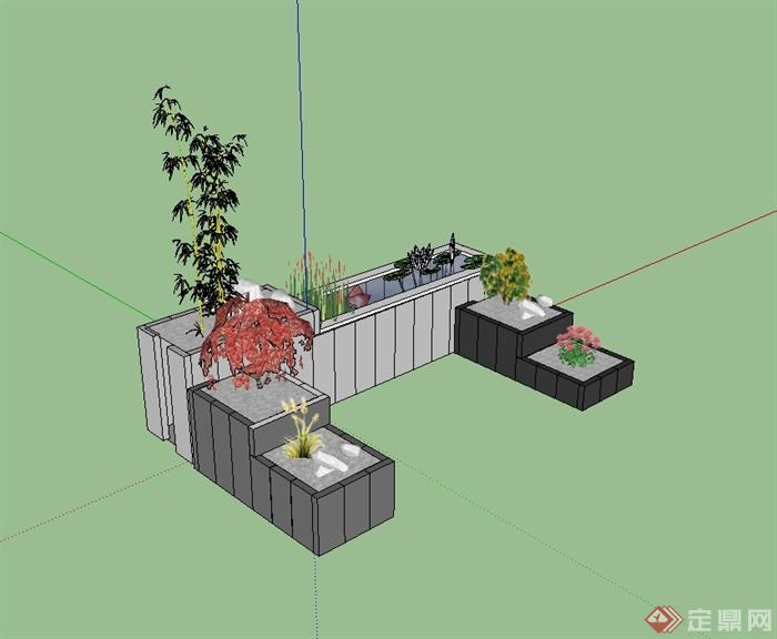 现代风格庭院花池设计su模型(3)
