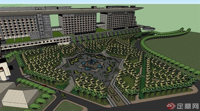 某办公楼前广场景观设计SU模型素材(1)