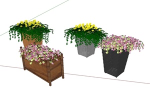 四种不同的花钵花箱植物设计SU(草图大师)模型