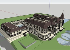 欧式古典会所建筑设计SU(草图大师)模型素材