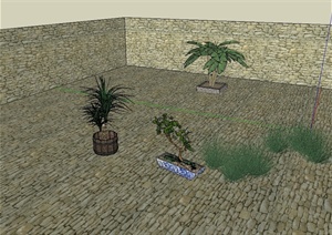 某现代庭院盆栽植物设计SU(草图大师)模型