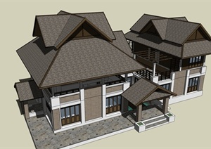 某东南亚风格别墅住宅房子设计SU(草图大师)模型