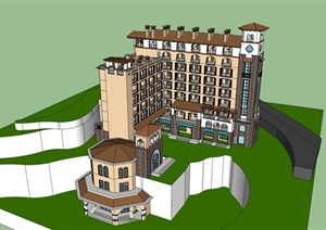 某欧式风格山地商住楼建筑设计SU(草图大师)模型