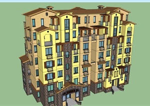 某欧式风格双拼住宅小区楼建筑设计SU(草图大师)模型