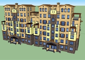 某欧式风格联排住宅小区楼设计SU(草图大师)模型