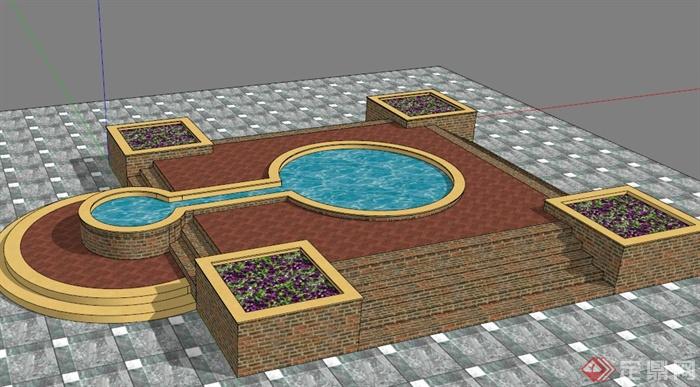 石材矩形花池设计SU模型(3)