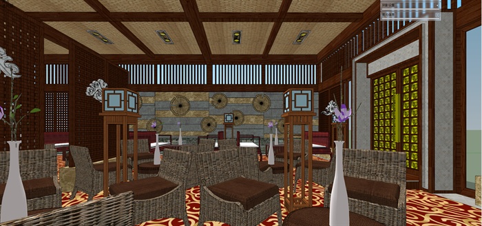 现代中式餐饮休闲会所室内装饰设计su模型