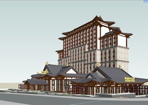 某古典中式风格精致酒店建筑设计SU(草图大师)模型