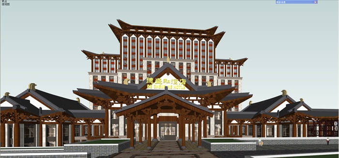 某古典中式风格精致酒店建筑设计su模型
