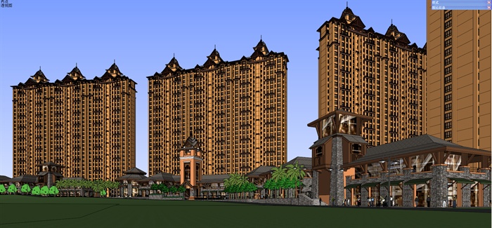 东南亚风格商住小区建筑设计su模型