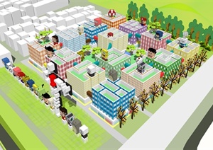 现代卡通风幼儿园建筑景观SU(草图大师)模型