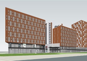 现代风格高层住宅+商业建筑SU(草图大师)模型