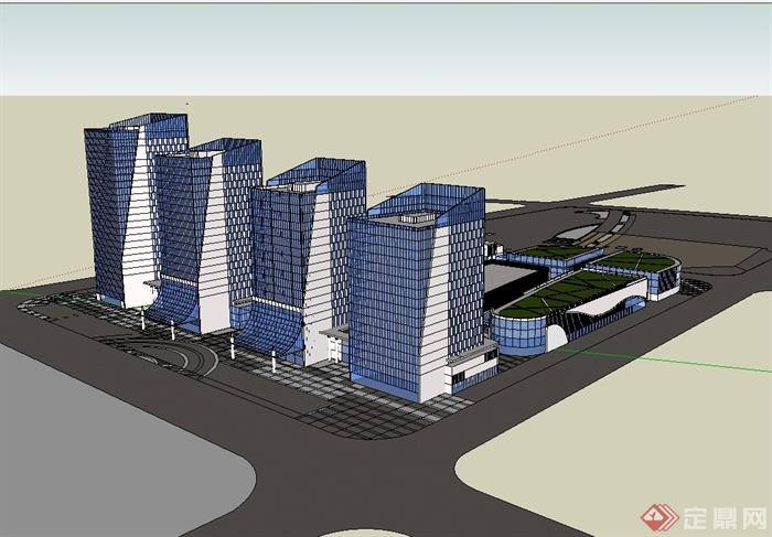 现代办公商业综合体建筑设计su模型(2)