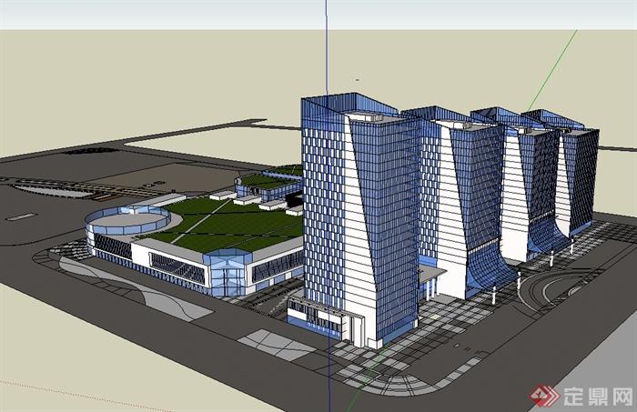 现代办公商业综合体建筑设计su模型(3)