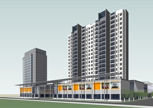 某现代风格汽车城商住楼建筑设计SU(草图大师)模型