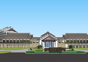 东南亚风格度假酒店建筑设计SU(草图大师)模型