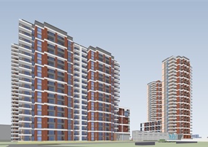 现代高层住宅及多层商业建筑SU(草图大师)模型
