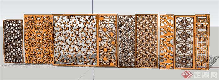 雕花镂花隔断屏风su模型(2)