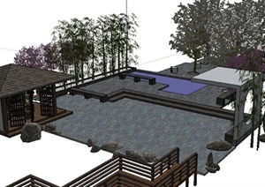 中式庭院空间景观设计SU(草图大师)模型