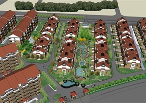 某欧式风格住宅小区完整建筑及景观设计SU(草图大师)模型