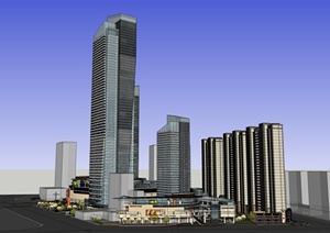 现代风格精致详细高层商业办公楼设计SU(草图大师)模型