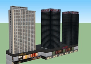 某现代风格办公楼加商业建筑综合体设计SU(草图大师)模型