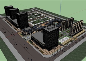 某现代风格大型商业建筑及住宅楼设计SU(草图大师)模型