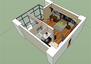 某现代风格单身公寓小户型建筑设计SU(草图大师)模型