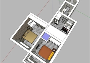 现代两居住室内设计SU(草图大师)模型