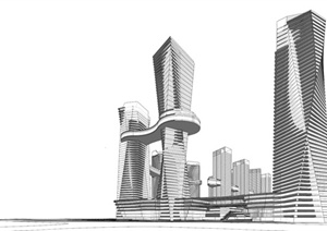 某现代风格CBD商务中心建筑楼群设计SU(草图大师)模型