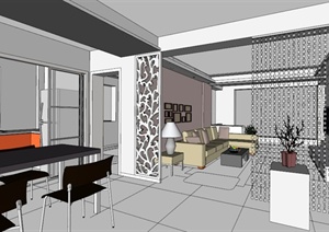 现代室内住宅空间设计SU(草图大师)模型素材
