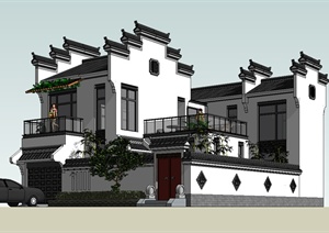 徽派中式住宅别墅建筑设计SU(草图大师)模型