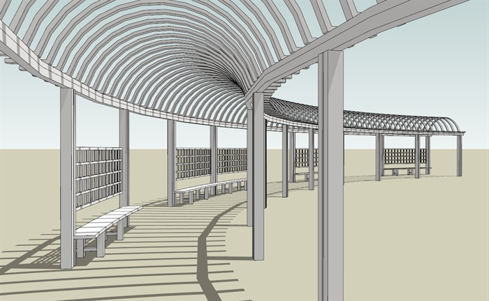 某园林景观现代风格拱形廊架设计su模型