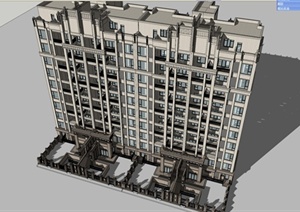 新古典高层住宅建筑楼SU(草图大师)模型
