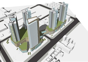 某现代风格多层、高层商业综合体建筑设计SU(草图大师)模型