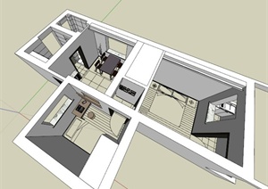 小型两居室室内设计SU(草图大师)模型