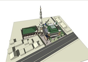 某伊斯兰风格清真寺回族文化建筑设计SU(草图大师)模型