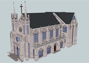 3个不同造型的婚庆教堂建筑设计SU(草图大师)模型