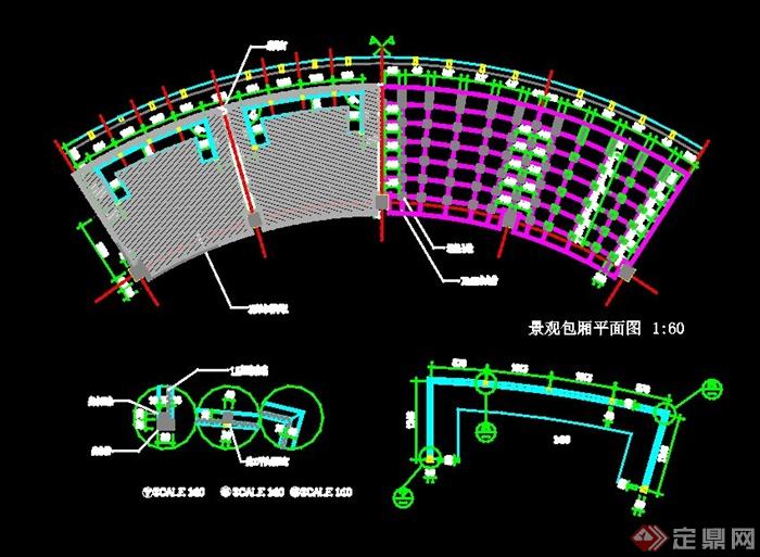 现代中式弧形景观廊架CAD方案(3)